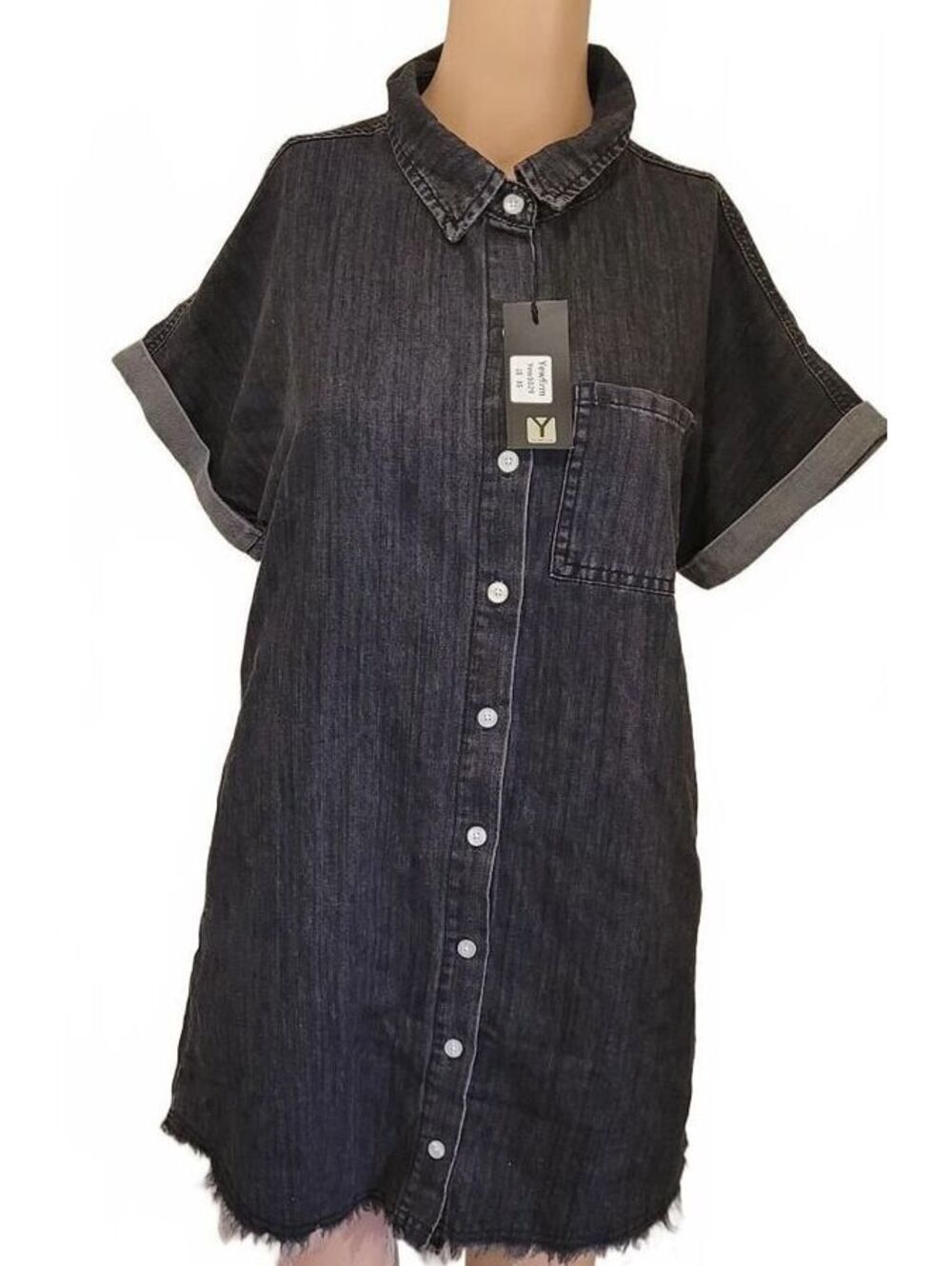 Yewfirm Denim Collection Dark Wash Button-Up Shirt Dress Women's Size M